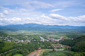 Tha Ton Thailand, view from Wat Tha Ton over the village of Tha Ton and the Kok River.