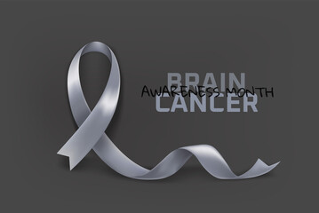 Poster - Brain Cancer Awareness month symbol. Grey awareness ribbon