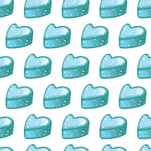 Vector Seamless Pattern With Mint Glossy Heart Candies.