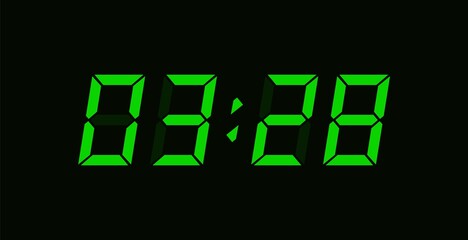 Green editable digit clock. Vector digital clock template design.