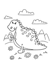 Aufkleber - Cute Dinosaur Coloring Book Page Vector Illustration Art