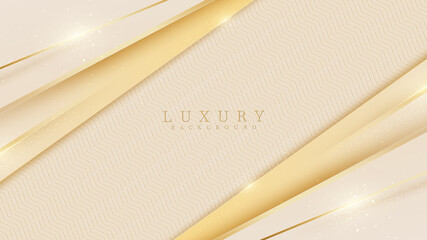 Elegant cream shade background with line golden elements. Realistic luxury paper cut style 3d modern concept. vector illustration for design.