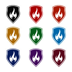 Sticker - Fire Shield Logo isolated on white background color set