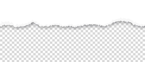 Poster - Torn paper. Ripped sheet edge on transparent background. Page with horizontal rough divider line. White tattered cardboard piece. Blank document fragment. Vector grunge border design