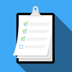 Fototapete - Clipboard and check marks. Flat style Task List