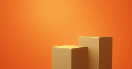 Aufkleber - Orange product background stand or podium pedestal on empty display with glowing light backdrops. 3D rendering.