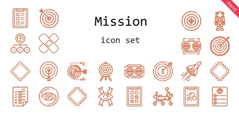 Sticker - mission icon set. line icon style. mission related icons such as patch, mars rover, vision, astronaut, task, space shuttle, tasks, target,