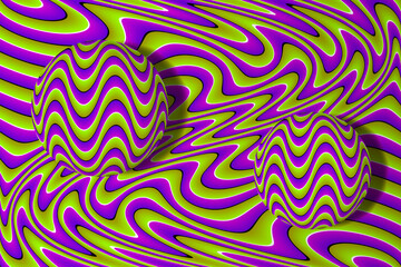 Wall Mural - wavy green background with moving spheres. motion illusion.