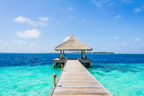 Fototapeta Pomosty - Wooden pier on a tropical beach in the Maldives