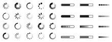 Set Loading Bar Icons. Progress Bar Loading Signs. Collection Loading Status Bar In Different Design. Download Progress Icons – Stock Vector
