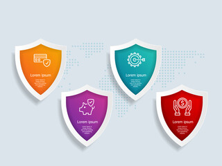 Wall Mural - shield infographics element template with business icons