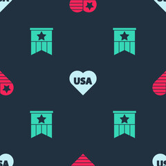 Wall Mural - Set USA Independence day, and American flag on seamless pattern. Vector