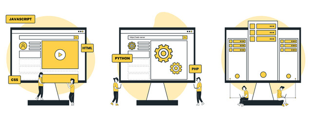 Vector illustration concept of website and app design and development. Creative flat design for web banner, marketing material, business presentation, online advertising.
