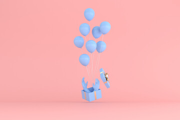 Poster - 3D rendering of gift box and balloons.