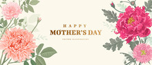 Mother's Day Poster Or Banner With Hand Drawn Flowers On Light Background. Vector Illustration