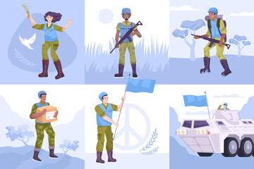 Poster - Flat Peacekeepers Composition Icon Set