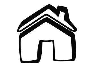  - Hand drawn Home icon in doodle style.  House symbol for apps and websites. Isolated on white background
