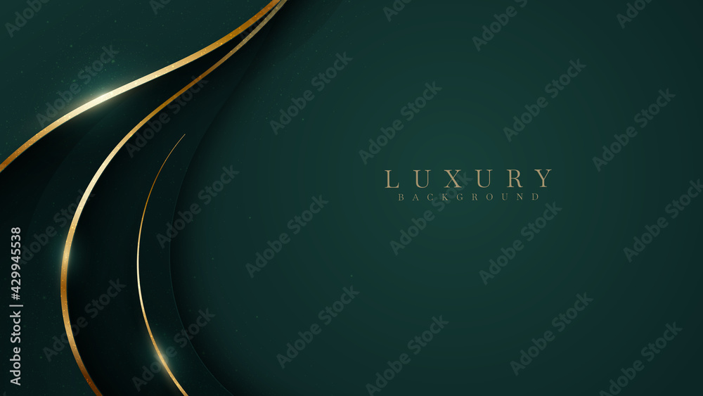 Curve golden line on dark green shade background. Luxury realistic ...