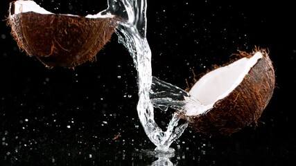 Poster - Super slow motion of falling cracked coconut