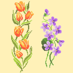 Sticker - vector art cross stitch floral ornament