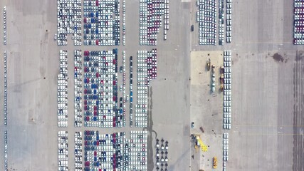 Wall Mural - Aerial view Ro-Ro Ship of business logistic sea freight, New Cars produced by year up in the port for Cargo ship and Cargo import-export around in the world. cargo ship. 4K 