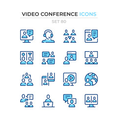 Fototapete - Video conference icons. Vector line icons set. Premium quality. Simple thin line design. Modern outline symbols collection, pictograms.
