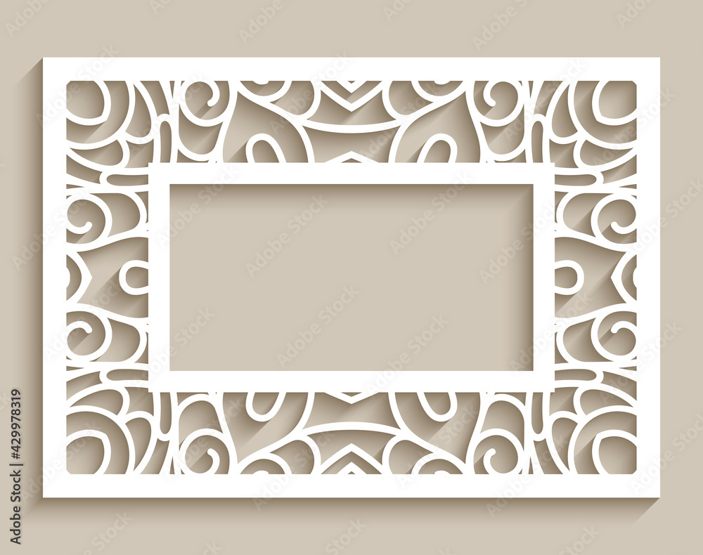 Rectangle frame with lace border pattern on white, paper cut ornament ...