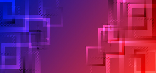 Banner web modern abstract geometric square border shape design red and blue gradient color background technology style