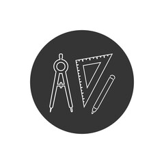 Poster - Set of ruler compasses pencil line white icon in flat style. Vector sign, set for architect