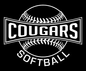 Wall Mural - Cougars Softball Graphic-One Color-White is a one color, white on black sports design which includes a softball and text and is perfect for your school or team. Great for Cougars t-shirts and mugs.