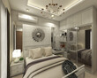 master bedroom design in retro style with comfortable bed and vintage cabinet decoration