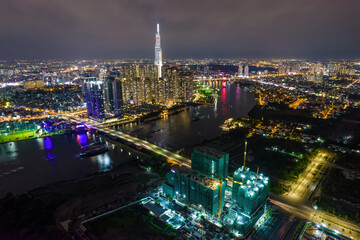 beauty skyscrapers along river light smooth down urban development. Financial and business centers in developed Vietnam