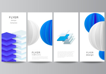 Poster - Vector layout of flyer, banner design templates for website advertising design, vertical flyer design, website decoration backgrounds. 3d render vector composition with dynamic geometric blue shapes.
