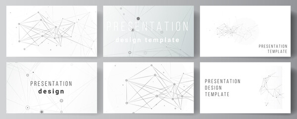 Vector layout of presentation slides design business templates, template for presentation brochure, brochure cover, report. Gray technology background with connecting lines and dots. Network concept.