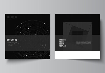 Poster - Vector layout of two square covers design templates for brochure, flyer, magazine, cover design, book design.Black color technology background. Digital visualization of science, medicine, tech concept