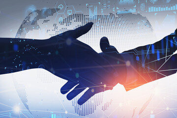 Poster - Two businesspeople shake hands after making a good deal. Concept of negotiations in international business. Worldwide networking lifestyle