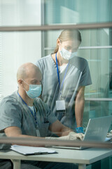 Wall Mural - Medical specialists searching for patients records