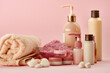 © Nomad_Soul - Skin care products on pink background, nobody