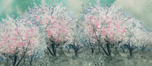 Spring Orchard. Watercolor Background, Design Element