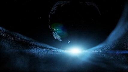 Wall Mural - Futuristic 3d earth planet rotation with artificial planet landscape and shining star light.