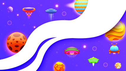  Abstract Paper Cut Aliens On Flying Saucers In Dark Space Planet Background Gradient Unidentified Flying Object Ufo Stars Vector Design Style