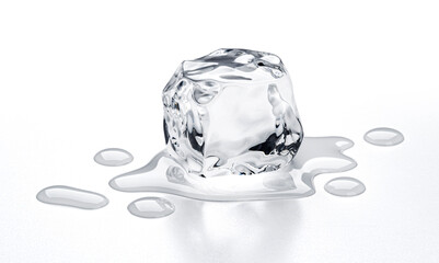 melting ice cube isolated on white background