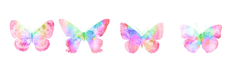 Poster - set of multi-colored butterflies isolated on a white background. four watercolor moths