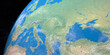 Volga river in planet earth, aerial view from outer space. 3d render