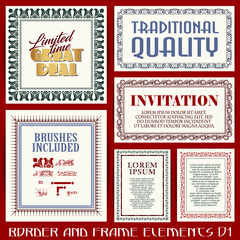 Wall Mural - Brushes set in retro style. Decorative borders and frames.