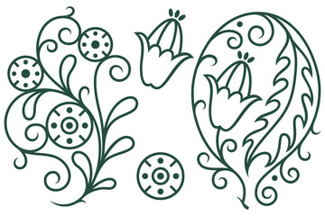 Wall Mural - Set of floral and plant tribal tattoos. Vector vignette for labels, sticker and other design.