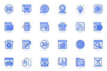 Poster - Website UI web flat line icon. Bundle outline pictogram of development, site content, buttons, seo optimization, programming process concept. Vector illustration of icons pack for website design
