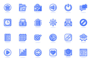 Poster - User interface buttons web flat line icon. Bundle outline pictogram of home, location, message, clock, lock, charge, link, cloud storage concept. Vector illustration of icons pack for website design