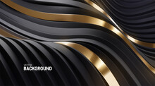 Black And Golden Abstract Background. Soft Elastic Shape Backdrop.