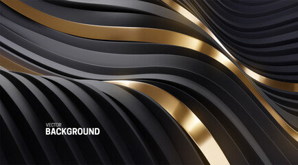 Poster - black and golden abstract background. soft elastic shape backdrop.